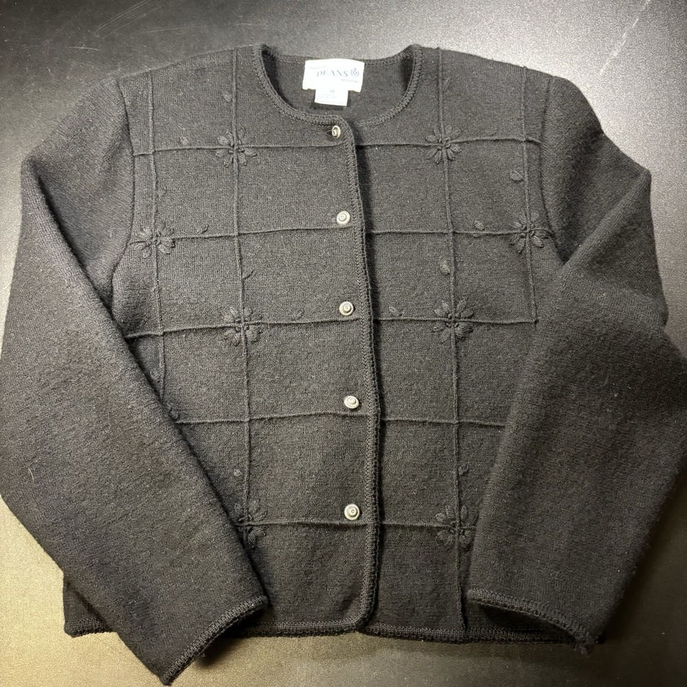 Vtg Deans of‎ Scotland Black Wool Silver Buttons Preppy Sweater Jacket